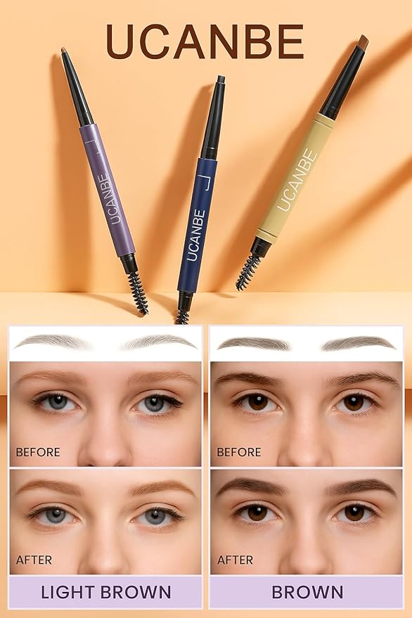 UCANBE Eyebrow Pen - Eyebrow Pencil 3-in-1 Eye Brow Pencils for Women & brow glue,waterproof eyebrow pencil, brow gel,Long-Lasting Dual-Sided Brow Pencil with 3 Types Tips,01Brown