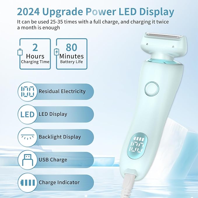 Livora Electric Shaver for Women, Bikini Trimmer for Women, Silk Glide Pro Shaver, 2 in 1 Electric Razors for Women, Waterproof Painless Wet & Dry, Removable Head for Bikini, Legs, Body