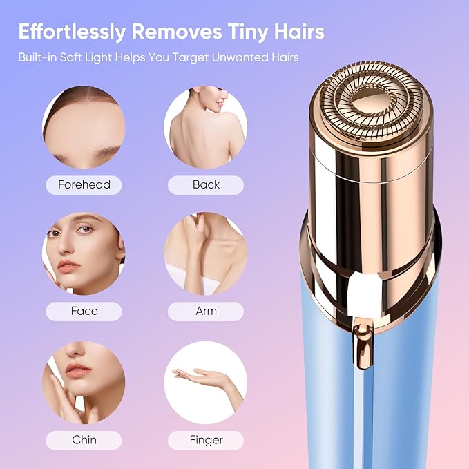 Facial Hair Remover for Women- as Seen on TV Painless Face Shaver -Mini Hair Remover, Electric Razor Shaver Portable Bikini Epilator for Lips, Chin, Armpit, Peach Fuzz, Fingers, Neck, Cheek