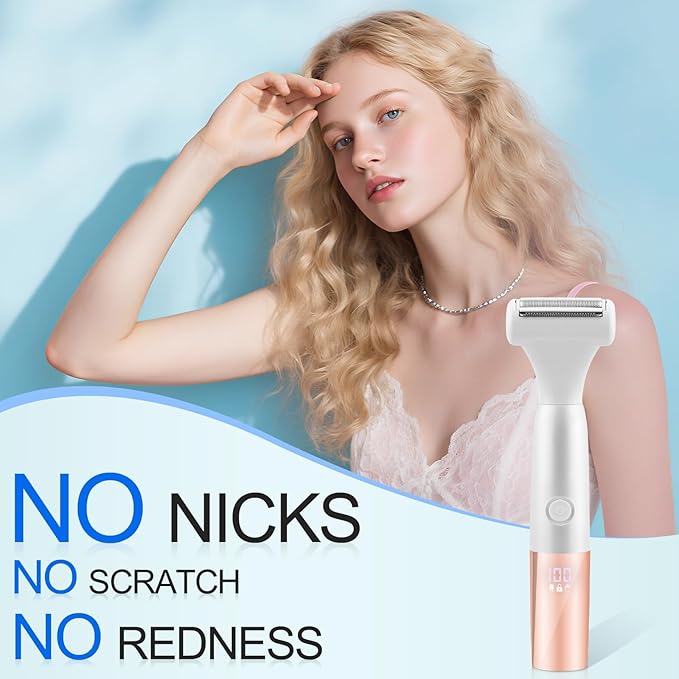 5-in-1 Bikini Trimmer for Women, IPX7 Waterproof Rechargeable Electric Razors Shaver, Cordless Body Hair Trimmer with LED Display for Nose Eyebrows Beard Underarm Leg Arm, Easy Cleaning Grooming Kit
