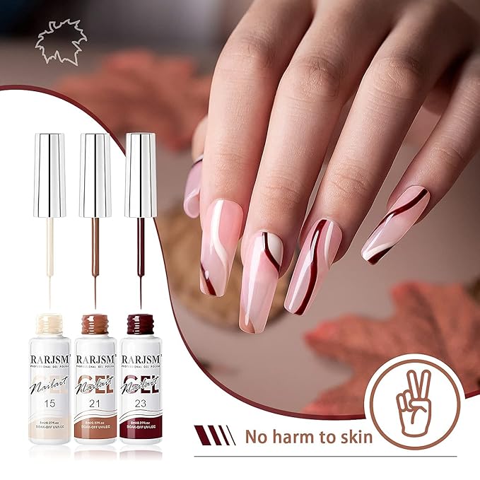 RARJSM Nail Art Gel Liner Painting Polish Set 12 Colors Autumn Winter Brown Wine Red Collection,Painted Gel Nail Polishes Soak Off Curing Requires Salon DIY Manicure NailArt Design Line Art Gelpolish