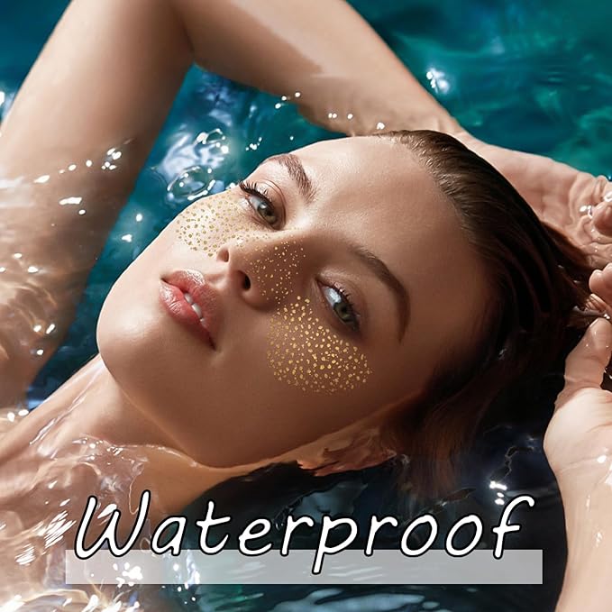 10 Sheets Glitter Freckle Tattoos, Gold Glitter Speckles Face Makeup, Eyes Makeup Accessories Temporary Tattoo for Women and Girls, Cosmetic Freckle for Face