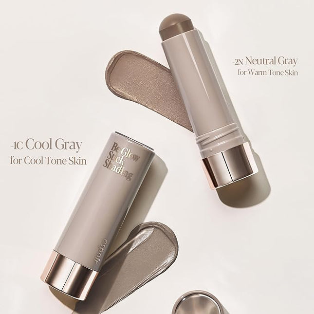 Espoir Be Glow Shading Stick Contour #2 Cool Gray│Creamy Solid Texture & Smooth Gliding on Face with Hyaluronic Peptide, Well-Blending and Seamless Contouring for Daily Makeup, Natural Color