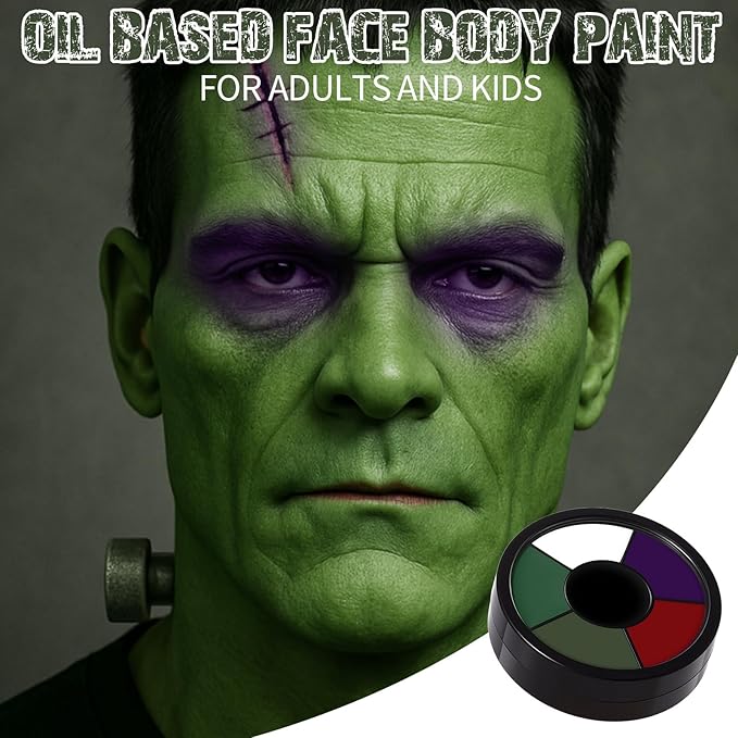 BOBISUKA Face & Body Paint – 6 Colors Cream Washable Face Paint for Beetle-Juice Frankenstein Monster Joker Shrek Costume & Theme – Easy to Blend, High Pigment & Long Lasting