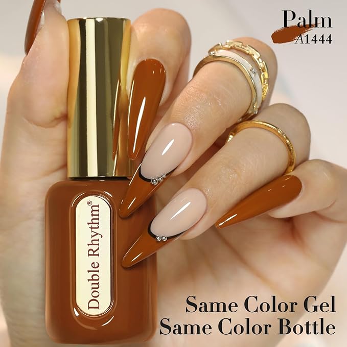 Double Rhythm 0.50 OZ Gel Polish Hema Free Same Color Same Bottle Golden Round Translucent Neutral Natural Milky 15 ML Jelly UV Polish Art DIY at Home (Brown-C1444)