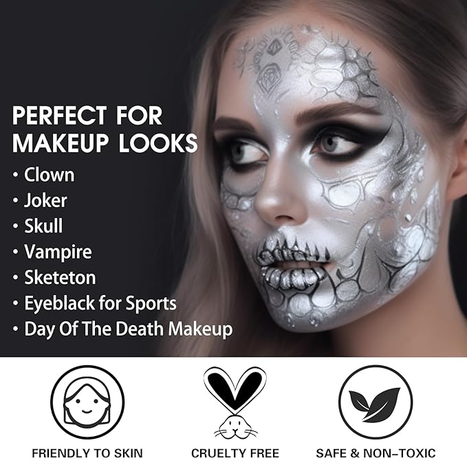 BOBISUKA Silver Face Body Paint, Metallic Oil-based Painting Kit, Cream Blendable Facepaint for Halloween Cosplay, Costume, Parties, Stage, Theater, SFX Special Effect Makeup（2.1 Fl.oz）