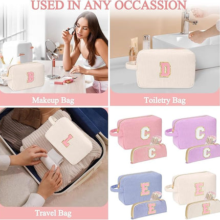 Personalized Initial Makeup Bag Trendy Stuff Corduroy Cosmetic Bag Travel Toiletry Bag, Valentine’s Day Gift Makeup Organizer Case & Makeup Pouch for Women Teen Girls Mom Girlfriend Wife