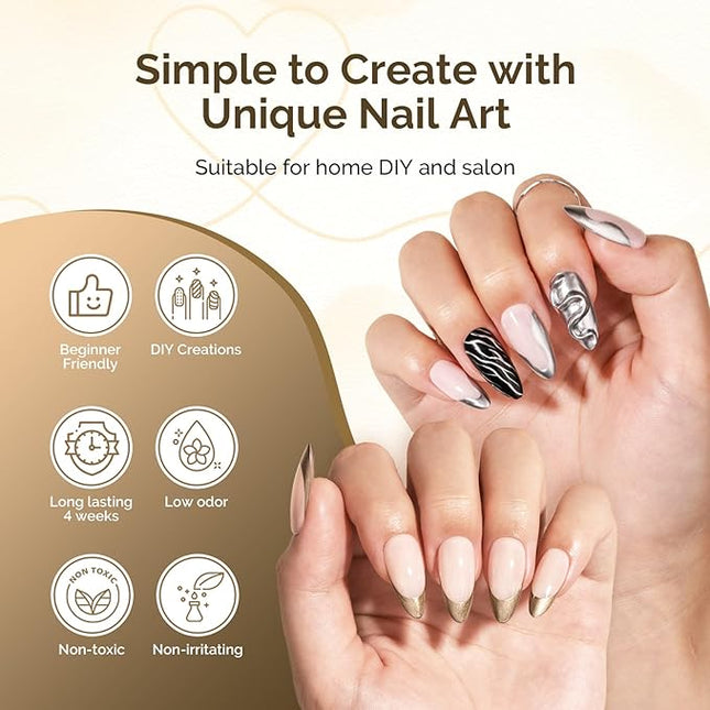 MelodySusie Metallic Gel Liner Nail Art Silver Bronze Gold Set Mirror Chrome 3D Effect,for Line and Patterns of Painting,French Nail Tips,DIY Manicure Pedicure for Home DIY Salon Use 8ML 2Pcs