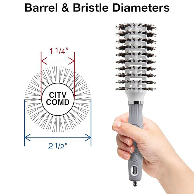 Olivia Garden Ceramic + Ion Turbo Vent Combo Hair Brush - Not Electrical - Ionic and 100% Boar Bristles - Professional Round Blowout Brush for Normal to Thick Hair