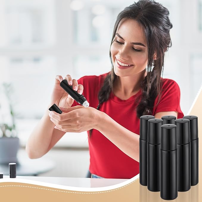 Sumind 150 Pcs Essential Oil Roller Bottles 10 ml Glass Empty Roll on Bottles with Stainless Steel Balls Leak Proof with 5 Funnel for Travel Essential Oil(Black)