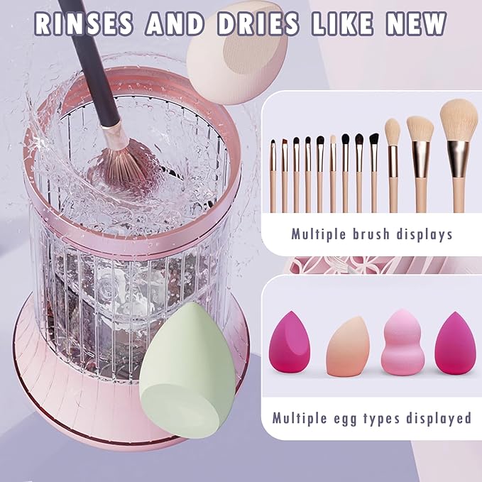 Automatic Makeup Brush Cleaner Machine - Electric Brush Washer for 3-4 Brushes Simultaneously | 7000 RPM Deep Cleaning | Includes Silicone Cleaning Pad & Drying Stand