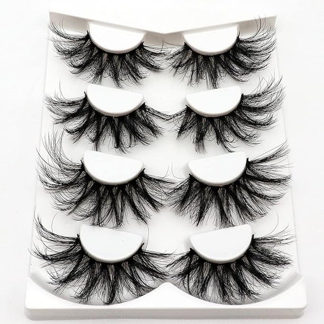 Losha 25mm Lashes Big Fluffy False Eyelashes 3D Dramatic Long Volume Faux Mink Lashes Pack 4 Pairs