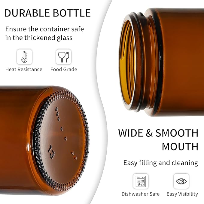 KEYWING 2oz Small Glass Jars with Black Lids, 48 Pack Amber Glass Cosmetic Jars, Round Empty Sample Container with Inner Liners for Lotions, Cream, Powders and Ointments