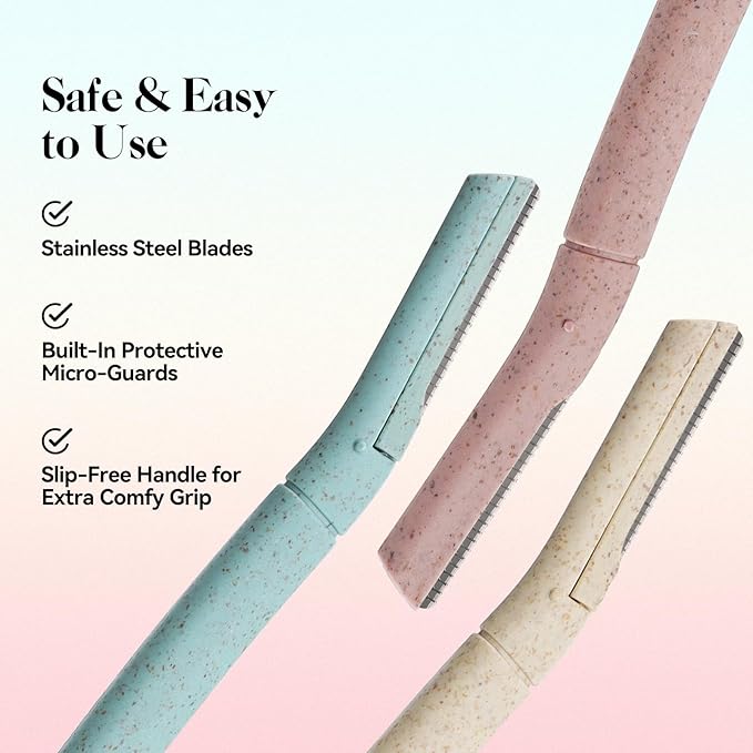 Dermaplane Razor for Women, 6 pcs Eyebrow Razors for Women face, Eyebrow Trimmer with Protective Silicone Cover, Facial Hair Removal Shaver, Wheat Straw Dermaplaning and Skin Care Tool