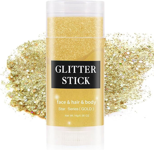 Gold Face Body Glitter Stick, Mardi Gras Outfit for Women and Kids,Sparkly Holographic Party Festival Rave Mardi Gras Accessories for Carnival,Chunky Holographic Face Glitter Makeup