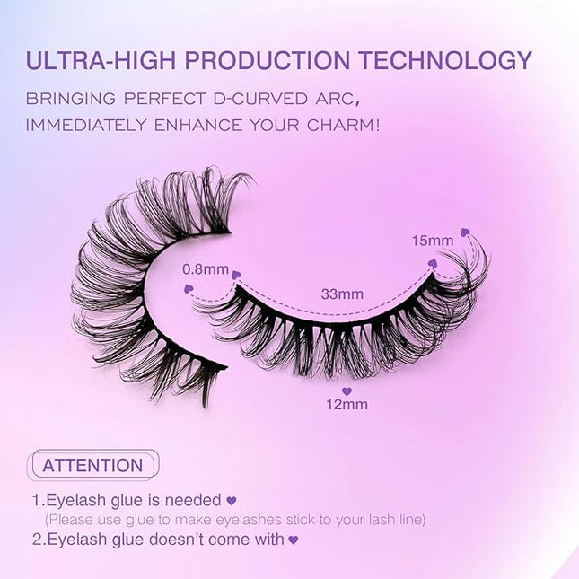 Royaomis D Curl Cat Eye lashes Wispy Russian Strip Lashes that Look Like Extensions 8D False Eyelashes Natural Look Pack 10 Pairs (RM-37)