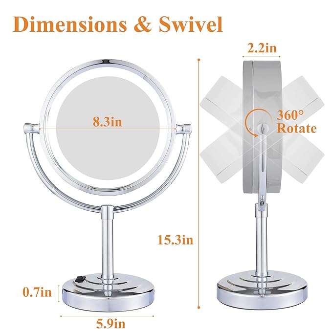 GURUN 8.5 Inch Tabletop LED Lighted Makeup Mirror with 10x Magnification Double Sided Vanity Mirror Plug Power Chrome Finish M2208D(8.5in,10x)