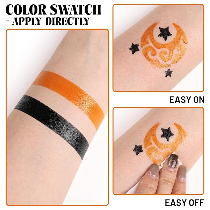 Black Orange Face Paint Pumpkin Halloween Makeup Kit Character Set for Kids Adults, Safe Non-Toxic Cream Face Painting Kit for Costume Party, Dress Up Cosplay, Special Effects Make Up & Stage