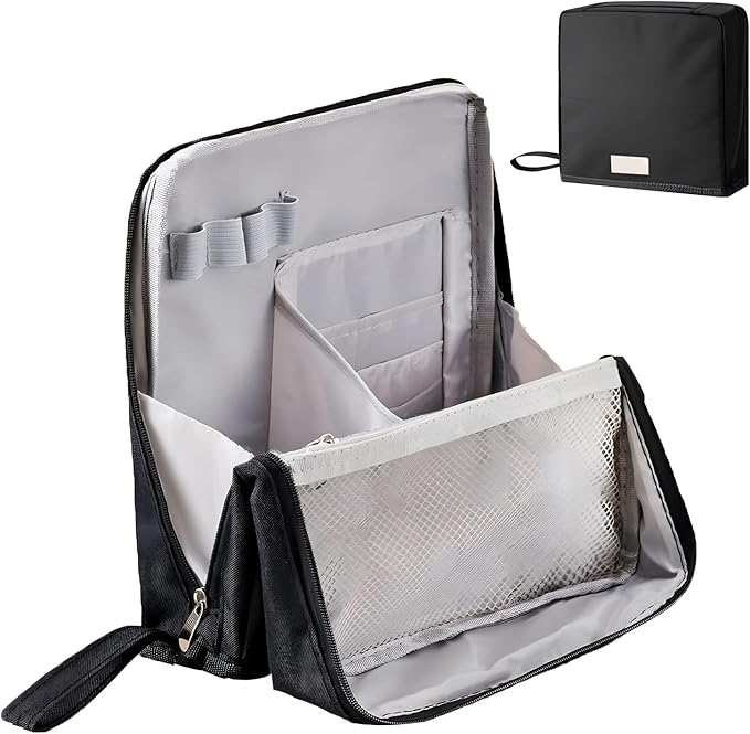 Makeup Bag,Standing Makeup Bag – Portable,Large Capacity Multi-purpose Large Capacity Oxford Cloth Standing Makeupbag Portable, Aterproof,Compartments and Handle (Black)