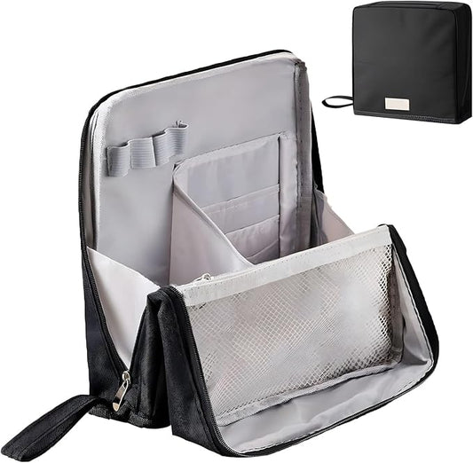 Makeup Bag,Standing Makeup Bag – Portable,Large Capacity Multi-purpose Large Capacity Oxford Cloth Standing Makeupbag Portable, Aterproof,Compartments and Handle (Black)