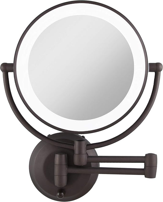 Zadro 11" LED Wall Mounted Makeup Mirror 10X/1X Shaving Mirror Cordless or Battery Operated Vanity Mirrors for Wall (Large | 10X/1X | 11" x 14.5", Oil-rubbed Bronze)