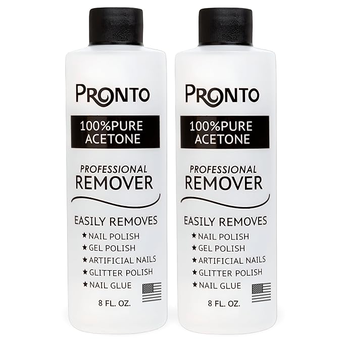 Pronto 100% Acetone Gel Nail Polish Remover - Polish Remover for Nails | Acetone Nail Polish Remover & Acrylic Nail Remover for Removal of Glue & Dip | Acrylic Nail Remover, 8 Fl oz 2 pack