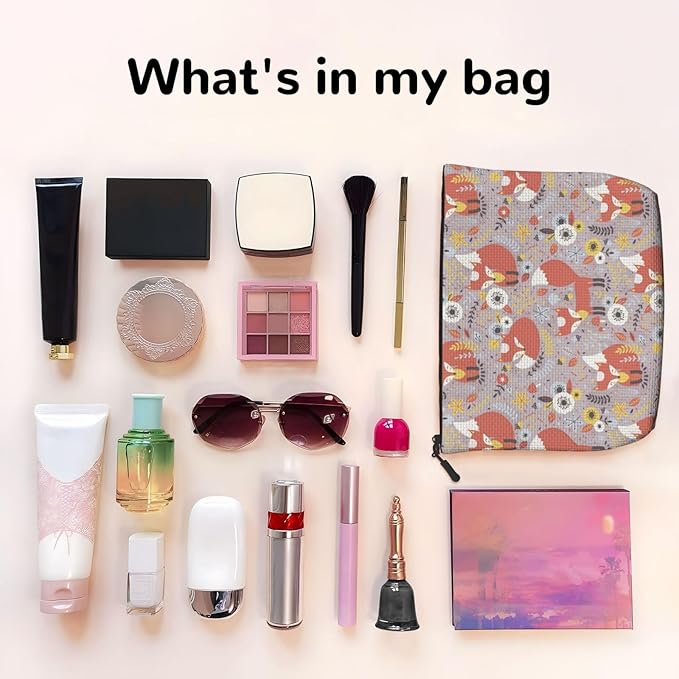 MOLAIGIN Funny Fox Forest Foxea Cosmetic Bag For Women, Travel Makeup Bag, Toiletry Zipper Bag, Large Capacity Aesthetic Cases