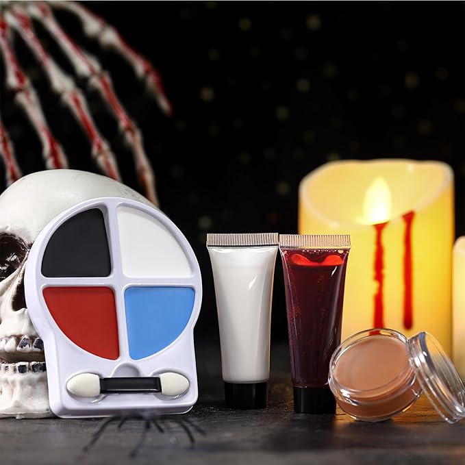 BOBISUKA Halloween Zombie Makeup Kit with 4 Colors Face Body Paint & Applicator, Fake Blood, Liquid Latex and Scar Wax SFX Makeup Set for Vampires Wounds Clown Cosplay Special Effects Makeup