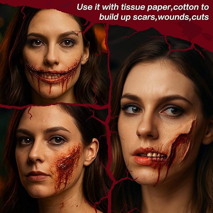 Halloween Liquid Latex SFX Makeup(2 fl oz) – Fake Skin & Wounds for Zombie, Clown, Vampire Costume, Cosplay, Special Effects Scars, Cuts Make Up for Face and Body, Fast-Dry, Non-Toxic, (Clear)