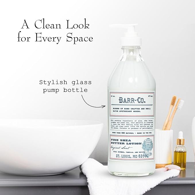 BARR-CO. Original Scent Shea Butter Lotion, Tranquil and Comforting Milky Scent with Oat, Vanilla & Vetiver, Shea Moisturizing Lotion for Sensitive Skin, 16 fl oz