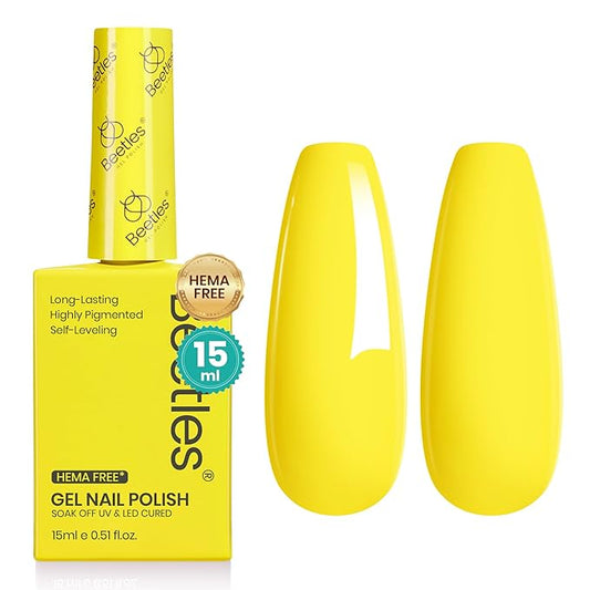 Beetles Yellow Gel Nail Polish - Sunrise Glow Bright Yellow Gel Polish, Hema Free Color Matching Bottles Glossy Finish for DIY Manicure Salon 0.5Oz
