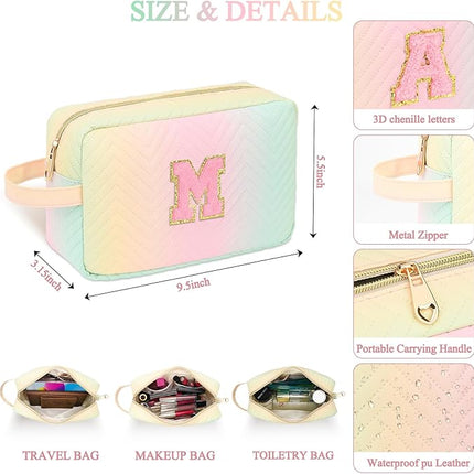 Personalized Initial Makeup Bag Waterproof Leather Cosmetic Bag Travel Toiletry Bag, Valentine’s Day Gift Makeup Organizer Case & Makeup Pouch for Women Teen Girls Mom Girlfriend Wife