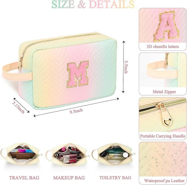Personalized Initial Makeup Bag Waterproof Leather Cosmetic Bag Travel Toiletry Bag, Valentine’s Day Gift Makeup Organizer Case & Makeup Pouch for Women Teen Girls Mom Girlfriend Wife