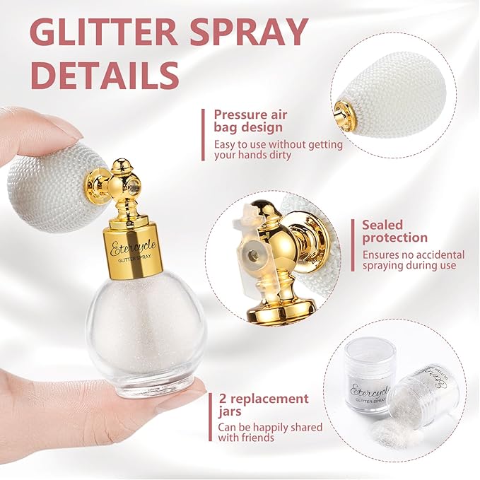 Etercycle Glitter Spray for Hair and Body, White Extra Fine Face Shimmer Powder, Cosmetic Rave Makeup Glitter Highlighter Powder Hairspray for Y2k Accessories, Festive Party, Stage Shows, Nightclubs