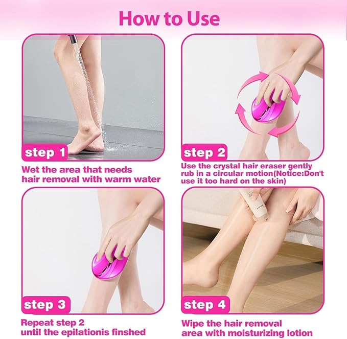 Crystal Hair Eraser for Women and Men, Reusable Crystal Hair Remover Painless Exfoliation Hair Removal Tool for Back Arms Legs (Rose)