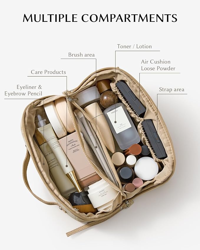 EACHY Travel Makeup Bag,Large Capacity Cosmetic Bags for Women,Waterproof Portable Pouch Open Flat Toiletry Bag Pattern Makeup Bag