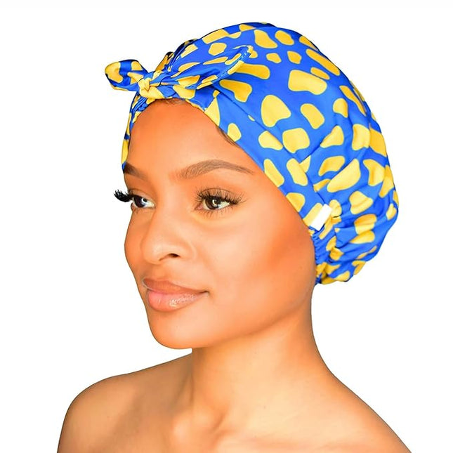 GRACE & COMPANY Luxury Shower Cap For Women - 100% Waterproof, Reusable, Washable & Breathable Shower Caps - Lemon Drop(Bag Packaging)