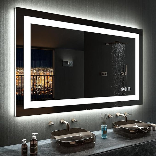LOAAO 48"X28" LED Bathroom Mirror with Lights, Anti-Fog, Dimmable, RGB Backlit + Front Lighted, Bathroom Vanity Mirror for Wall, Memory Function
