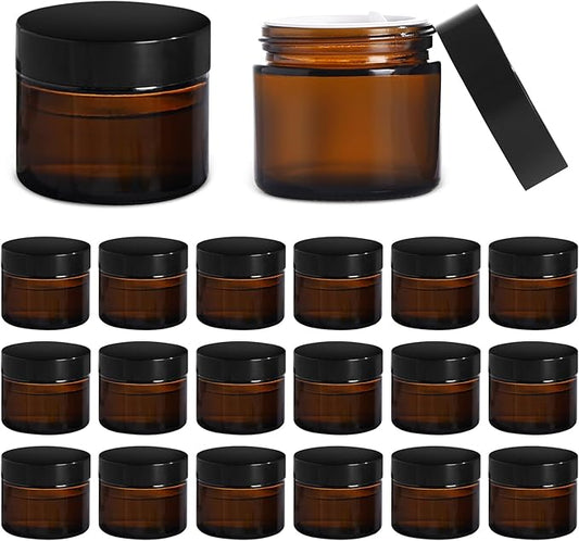 2OZ Amber Glass Jars with lids, 36 Pack Empty Cosmetic Jars, Refillable Airtight Wide Mouth Container for DIY, Sample, Cream, Lotion, Candle Making, Powder, Cosmetic