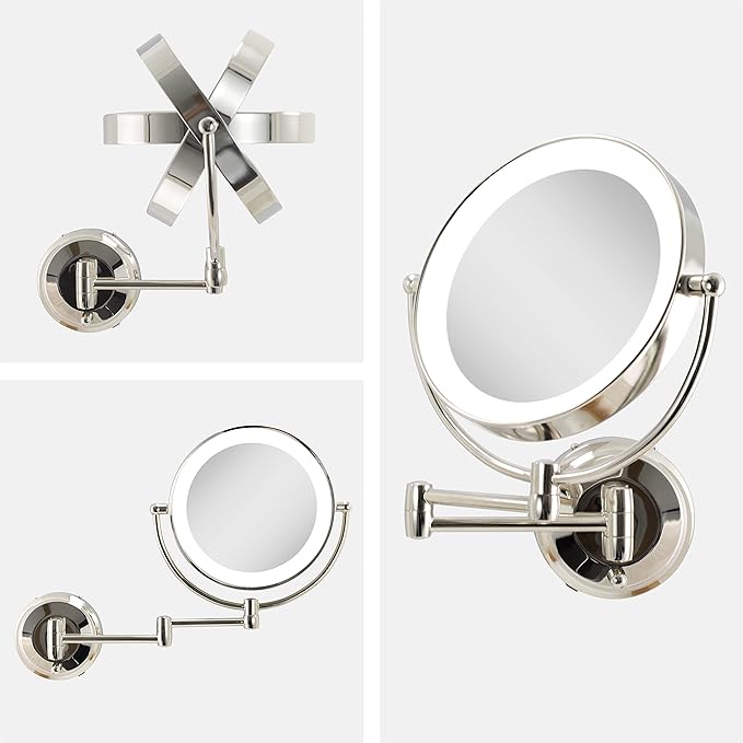 Zadro 11" LED Wall Mounted Makeup Mirror 5X/1X Shaving Mirror Plug in or Battery Operated Vanity Mirrors for Wall (Large | 5X/1X | 11" x 14.5", Polished Nickel)
