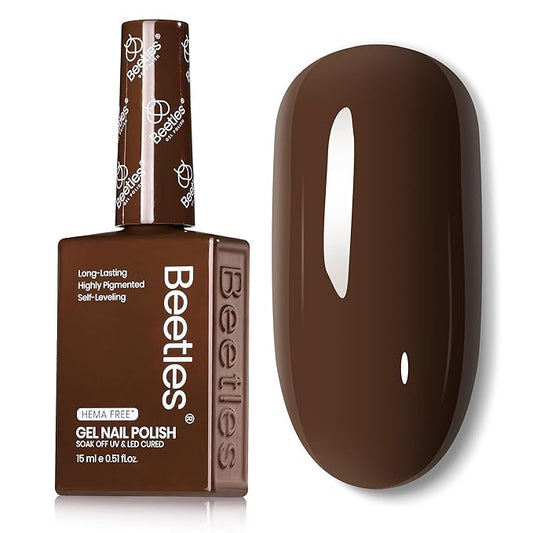Beetles Dark Brown Gel Polish Fall Winter, 1 PC 15ML Hame Free Mocha Coffee Brown Color Polish Nail Gel Autumn Colorful Bottle Coffee o'Clock Soak Off UV Nail Art Manicure Gift for Women
