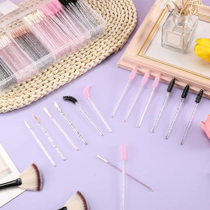 270 PCS Crystal Disposable Makeup Applicators Kit, Makeup Artist Must Haves Tools 100 Mascara Wands 100 Lipstick Applicators 70 Eyeliner Brushes with Organizer Box Galentines Valentines Day Gifts