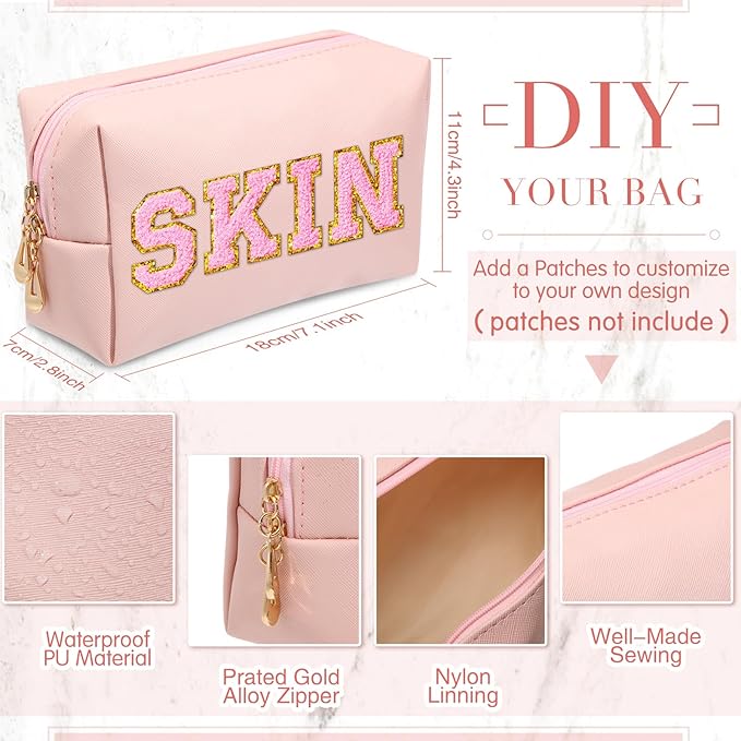 Sanwuta 9 Pcs Makeup Bags Bulk PU Double Zippers Cosmetic Bag Makeup Toiletry Pouch Portable Travel Organizers Case for Women Bachelorette Party End of The Year Bridesmaid Gift(Macaron Colors)