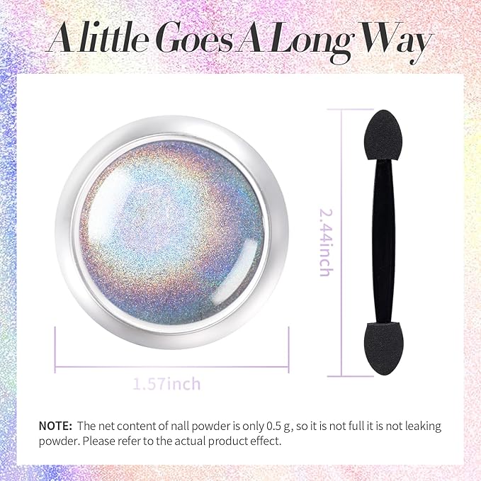 Born Pretty Holographic Nail Powder Fine Rainbow Iridescent Holographic Effect Multi Chrome Manicure Pigment Glitter Dust for Salon Home Nail Art DIY Design