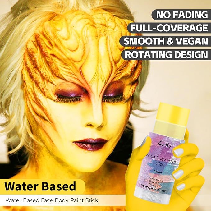 Go Ho Water Based Yellow Face Body Paint Stick,Non-Toxic Face Painting,Easy-to-use Facepaint for Halloween Cosplay SFX Minions Costume Makeup,0.63oz