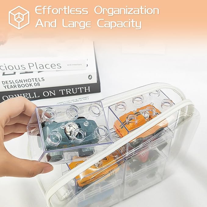 9 Pcs Clear Hard Zipper Case Hard Plastic Zipper Pouches Clear Shell Case Portable Travel Organizer Makeup Bag for Building Blocks Puzzles Cosmetics Makeup Supplies