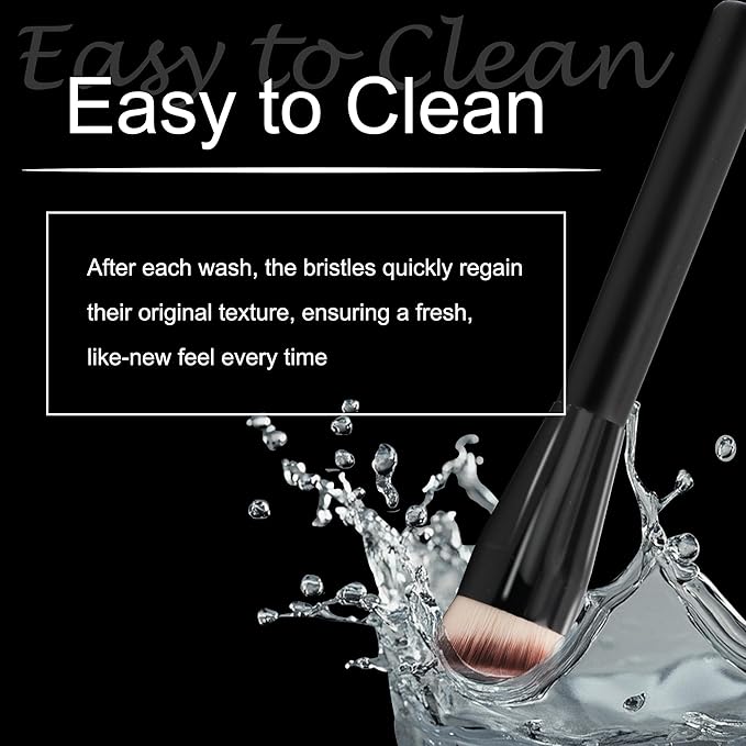 JoMay Flat Top Kabuki Foundation Brush – Vegan Makeup Brush for Liquid, Cream & Powder – Dense, Soft Bristles for Buffing & Blending – Black