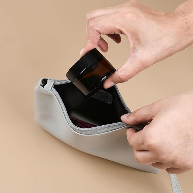 2 oz Reusable Amber Glass Container Jars 24 Pack with Wide-mouth Leak Proof Cap and Inner Pull-On Lid for Travel Storage Makeup, Face Creams, Body Lotions, DIY Crafts or Others