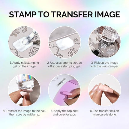 MelodySusie Nail Stamper Kit, 2 Sets Silicone French Tip Upgrade Stamp Tool, Long and Short Stampers with 2PCS Scrapers for French Manicure DIY Home Art Design Salon, Aurora