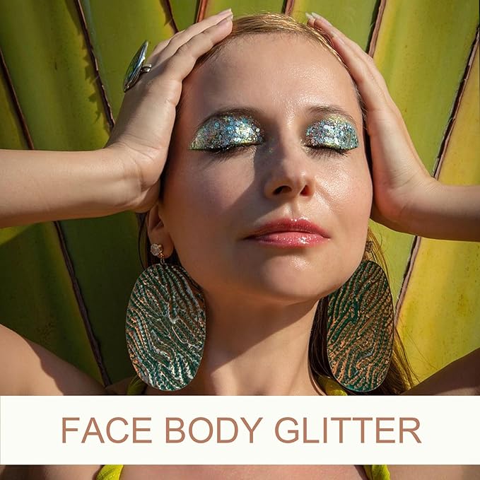 Body Face Glitter Makeup for Kids Women, Sparkly Chunky Hair Glitter, Mermaid Birthday Decorations Rave Outfits for Women (Silver Body Glitter)